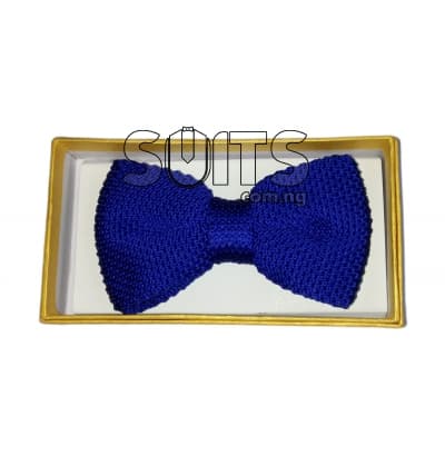Plain Blue Knitted Bow Tie