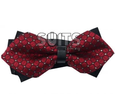 Red Black Draft Silver Dotted Bow Tie